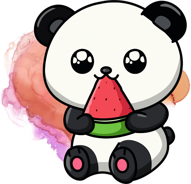 Cute Panda Eat Watermelon - Adorable Panda - Kawaii Panda Kids T-Shirt by Suga Collection