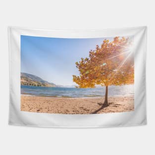 Autumn Maple Tree Beach Scene Tapestry