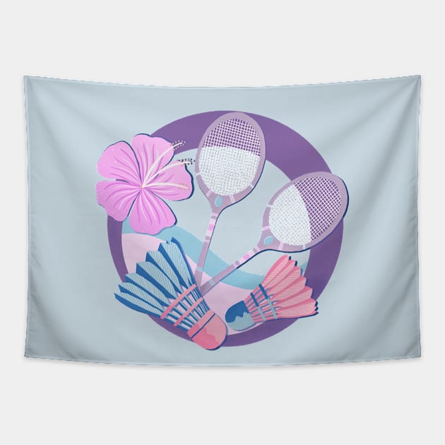 Tropical badminton badge - pastel purple and pink Tapestry by Home Cyn Home 