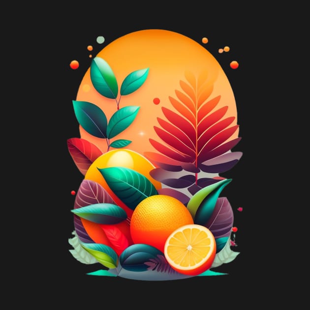 Abstract Summer Heat Illustration With Leaves and Citrus by marleks