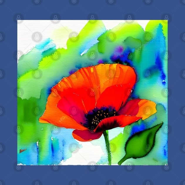 Colorful Digital Watercolor of Red Poppies (MD23Mrl011) by Maikell Designs