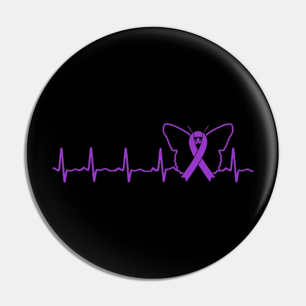 Alzheimer's Disease Awareness Heartbeat Butterfly Ribbon - In This Family We Fight Together Pin by QUYNH SOCIU