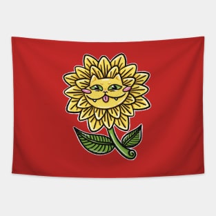 Sunny Sunflower Cat Tapestry