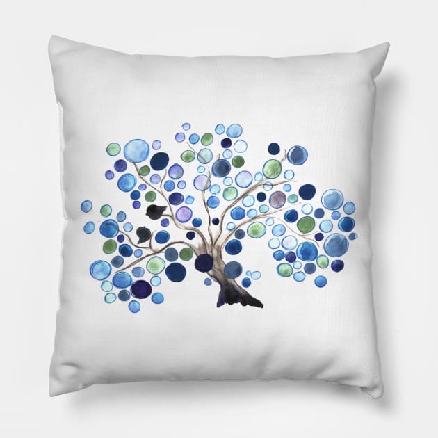 Blue Lagoon Love Birds Tree Pillow by onceuponapaper