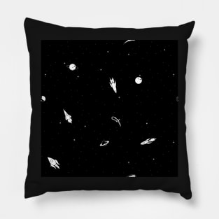 Space Pattern - Spaced Out - Black and White Pillow