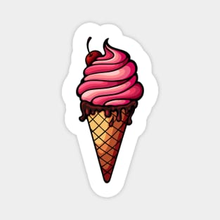 Ice cream with cherry in waffle cone Magnet