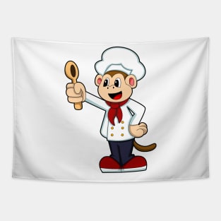 Monkey as Cook with Cooking apron & Wooden spoon Tapestry