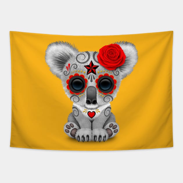 Red Day of the Dead Sugar Skull Baby Koala Tapestry by jeffbartels