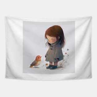 Little girl with a bird Tapestry