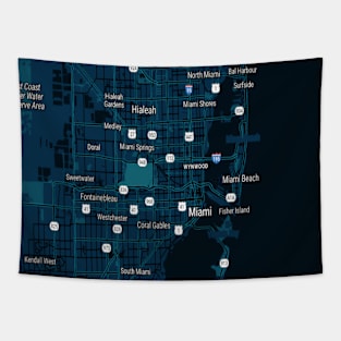 Miami dark blue map Tapestry