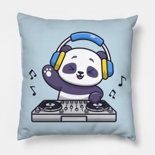 Cute Panda Playing DJ Electronic Music With Headphone Cartoon Pillow