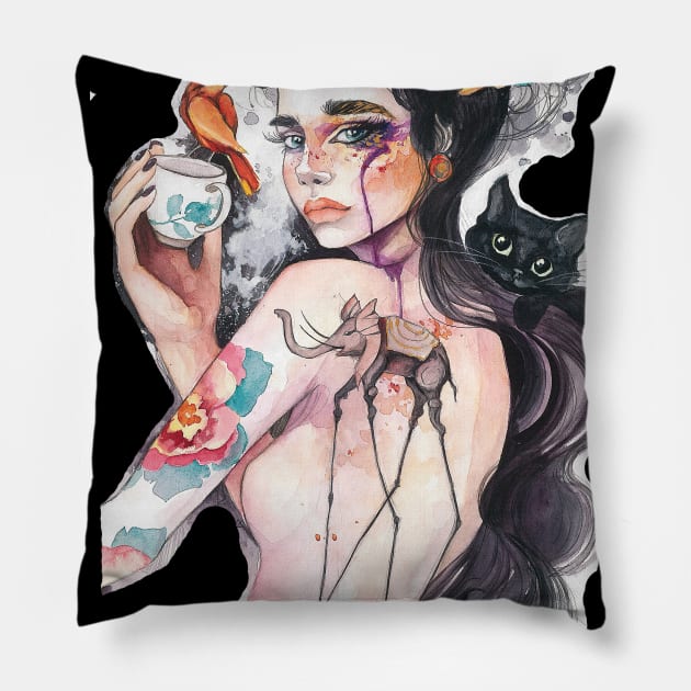 Dali girl dali Elephant and black cat Pillow by TatianaBS