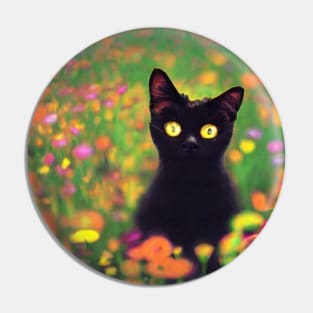 Cat In A Flower Field Pin