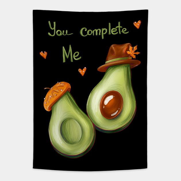 Avocado time. you complete me. Couple Tapestry by Elishas art original 