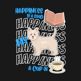 Happiness Is Westie Books Coffee Cute Westie Dog Lover T-Shirt