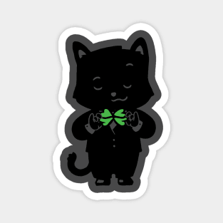 Luck Tie Cat Four Leaf Clover Magnet