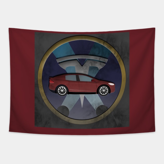 Tesla Model X Tapestry by Adam Thornton Illustration