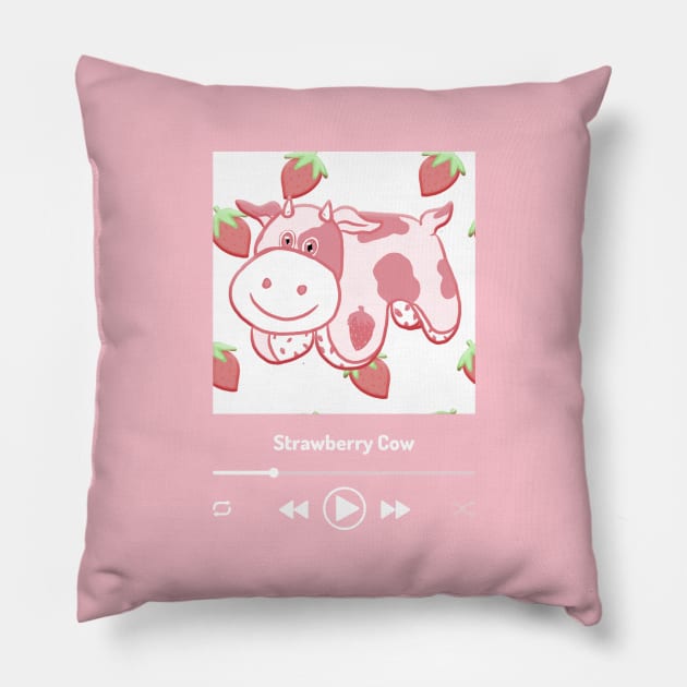 Strawberry Cow Song Pillow by RoserinArt