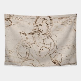 Reading Madonna and Child in a Landscape betweem two Cherub Heads by Raphael Tapestry