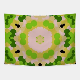 Retro Mandala Flower Yellow Green and White Tapestry