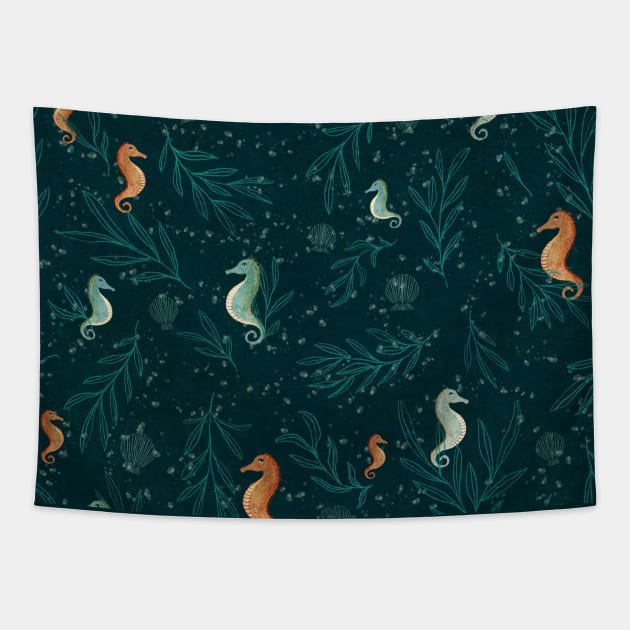 Seaweed midnight Tapestry by katherinequinnillustration