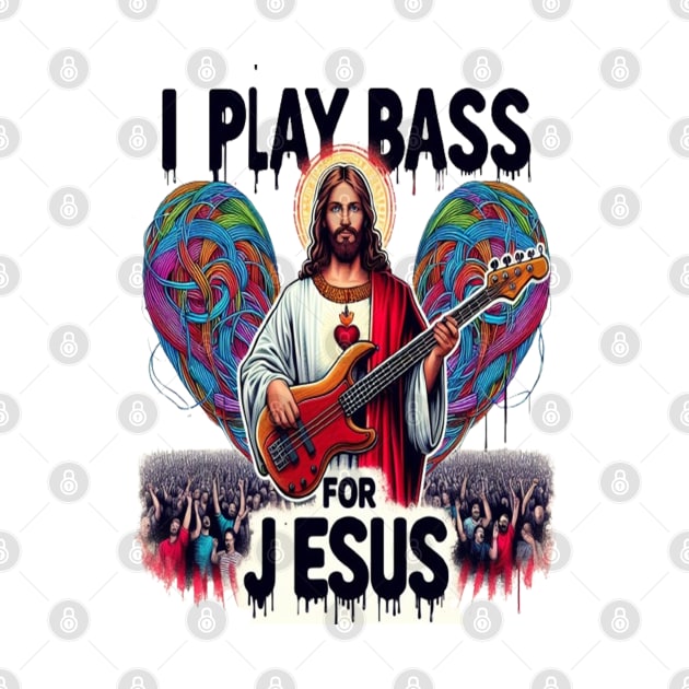 Jesus Depicted as a Bass Guitarist Performing for a Cheering Crowd by coollooks