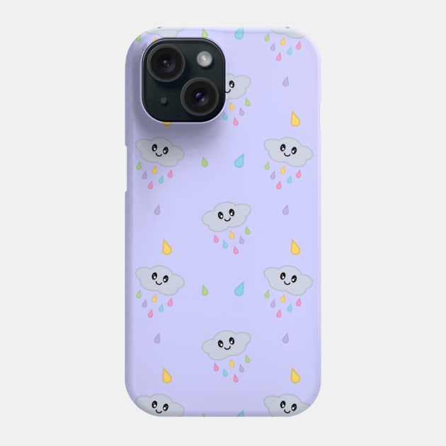 Kawaii Cute Raining Rainbow Clouds Pattern in Purple Phone Case by Kelly Gigi