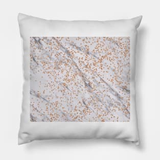 Rose gold diamond confetti on marble Pillow