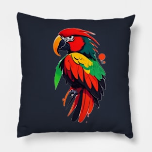 Vibrant Feathers: A Paint Splatter Parrot Masterpiece Pillow