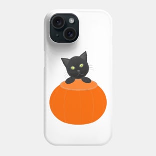 Black Cat Looking for Halloween Candy (White Background) Phone Case