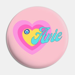 Avie in Colorful Heart Illustration Pin