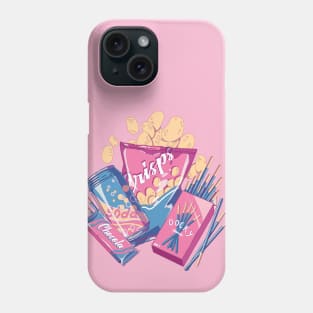 My delecious snack riends: crisps, soda drinks and some sweet chocolate (pink background) Phone Case