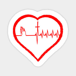 Christianity, Heartbeat icon, cross, heart & prayer Magnet