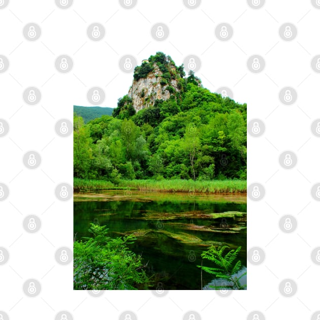 Scenery underneath Castel Trosino medieval village with the emerald tones of the Casette Lake by KristinaDrozd