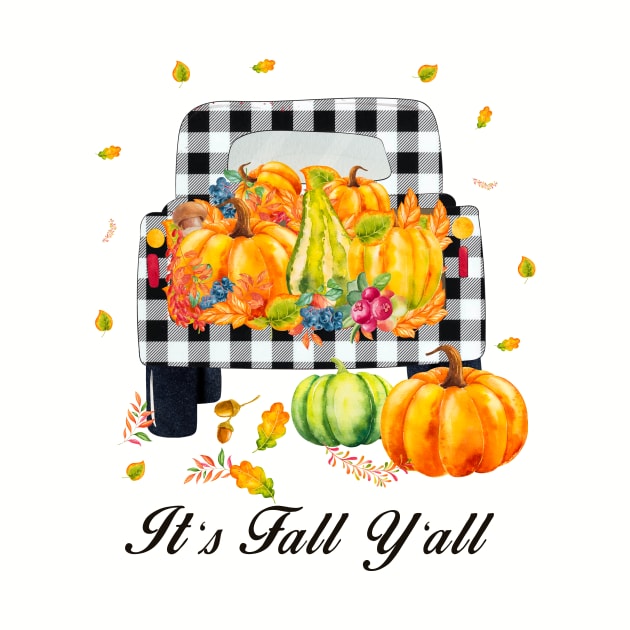 It's fall y'all Autumn Pumpkin Truck Buffalo plaid by gogo-jr