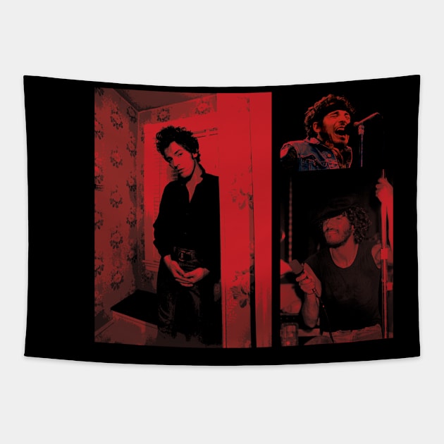 Springsteen Collage Red Tapestry by Oldies Goodies!