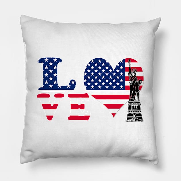 Men - Womens Love USA 4th of July American Heart Flag Pillow by peskybeater