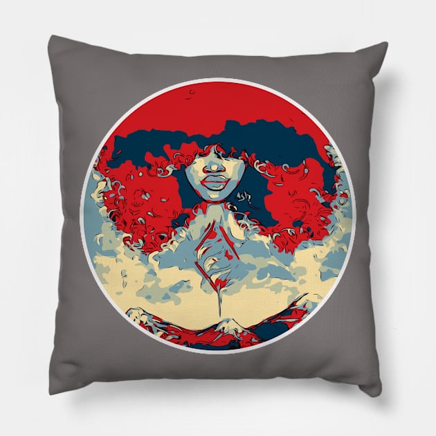 Curly Afro Nature of Peace Mountains Pillow by EllenDaisyShop