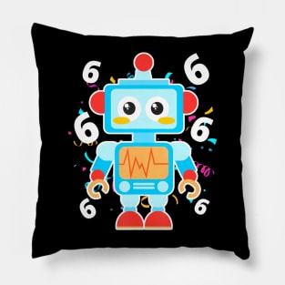 Kids 6th Birthday Bot Robot  For 6 Year Old Boys Girl Pillow