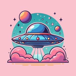 Cute colorful UFO Pink flying saucer T-Shirt