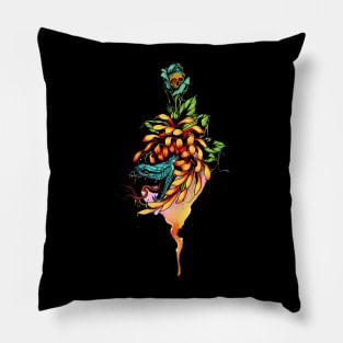 Amazing snake with skull and flowers Pillow