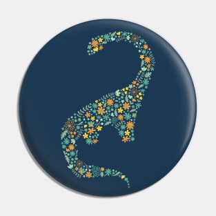 Floral Brontosaurus in Orange + Teal Pin