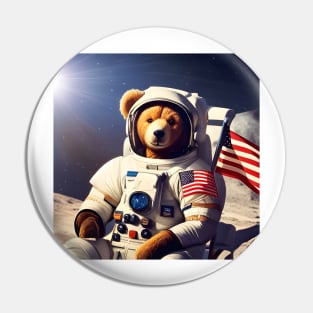 Teddy in a Space suit sitting on a deck chair on the Moon Pin