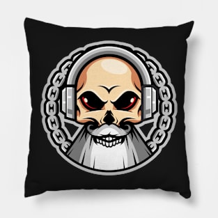 Skull use headset ilustration design Pillow