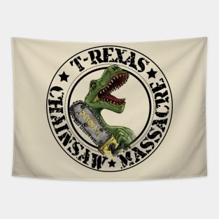 T-rex, T-rexas chainsaw massacre, dinosaur horror Tapestry