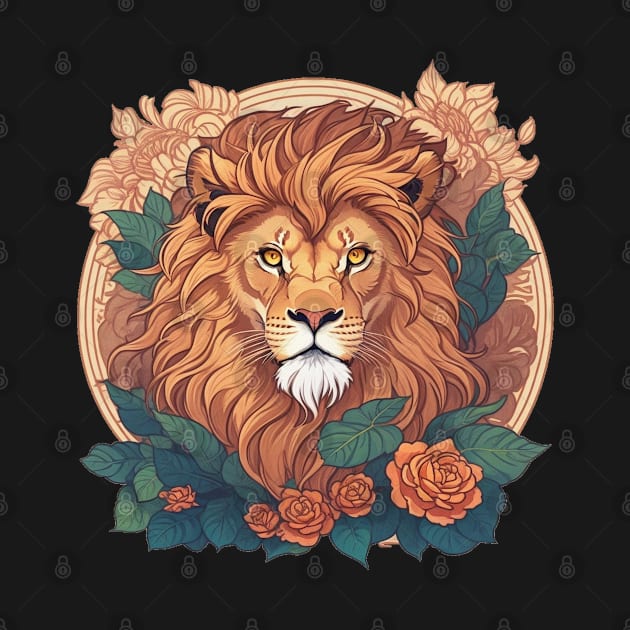 Lion face  t-shirt design, apparel, mugs, cases, wall art, stickers, by LyndaMacDesigns