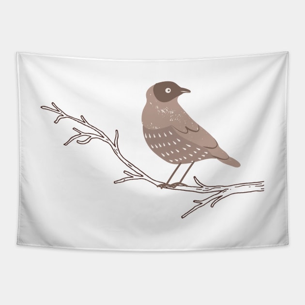 Bird on A Branch Minimal  Boho Warm Colours  Design Tapestry by zedonee