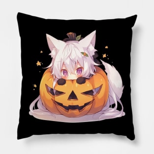 Kawaii Anime Girl in a Halloween Pumpkin Pillow