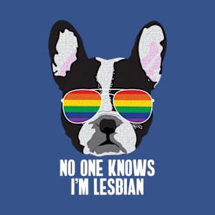 NO ONE KNOWS I'M LESBIAN - Boston Terrier Dog Gay Pride Flag T-Shirt