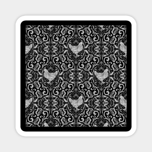 Black and White Hen Damask Magnet by Carolina Díaz